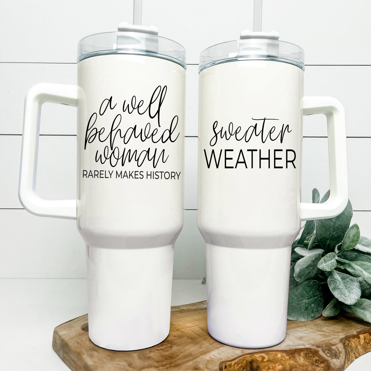 Insulated 40oz Travel Mug With Handle, Lid & Straw - Sweater Weather Fall Mug BandsCo Straps