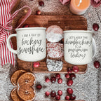 14.5oz Ceramic Campfire Mug White Sesame Glaze Speckled Ivory Black Lettering Design Both Sides Gift BandsCo Straps