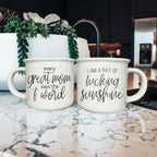 14.5oz Ceramic Campfire Mug - Every Great Mom Says, Speckled Ivory Double-Sided BandsCo Straps