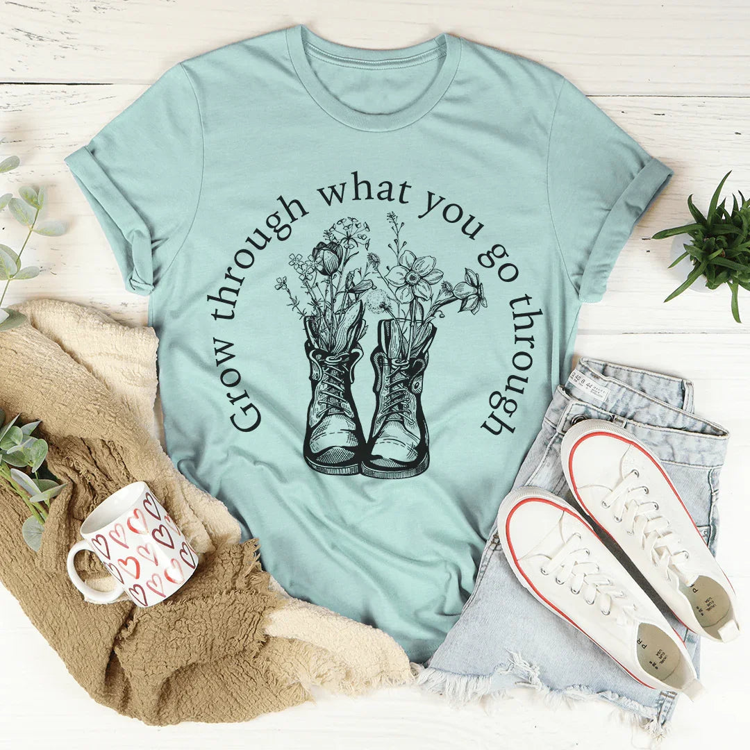 Grow Through What You Go Through Boots Tee Peachy Sunday