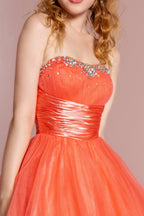 Sleeveless Sweetheart Beaded Tulle Short Dress with Pleated Satin Waistband Purplish Diva
