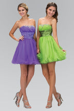 Sleeveless Sweetheart Beaded Tulle Short Dress with Pleated Satin Waistband Purplish Diva