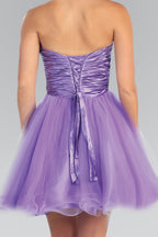 Sleeveless Sweetheart Beaded Tulle Short Dress with Pleated Satin Waistband Purplish Diva