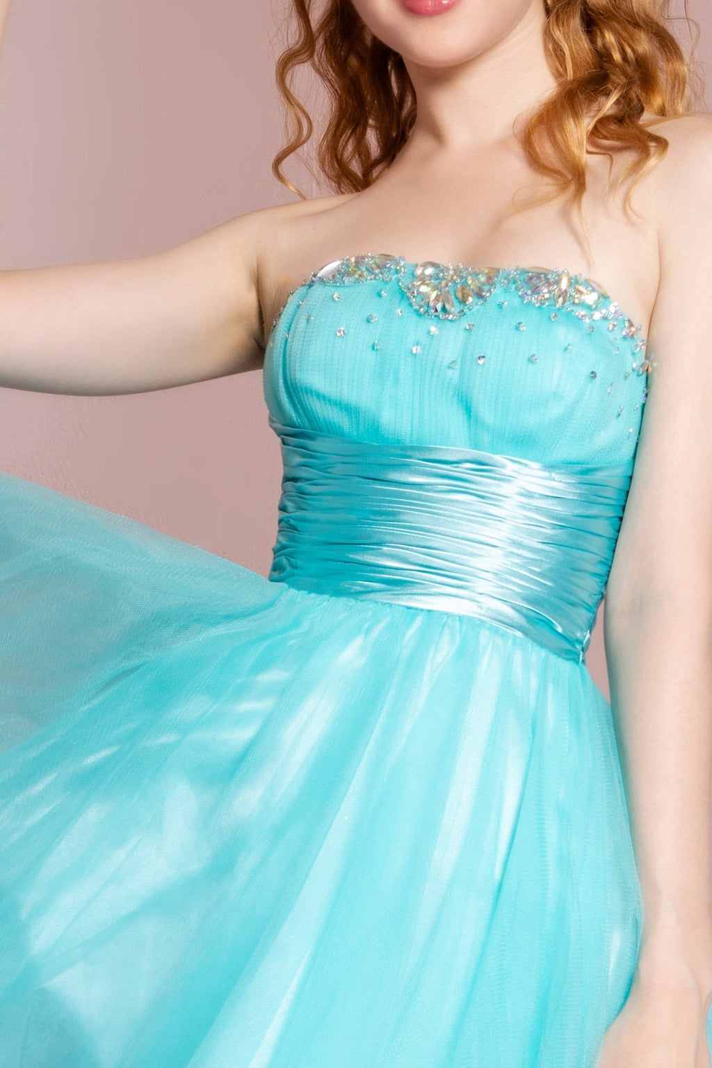 Sleeveless Sweetheart Beaded Tulle Short Dress with Pleated Satin Waistband Purplish Diva