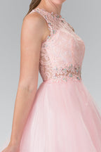 Sleeveless Short Dress with Lace Bodice and Sheer Waistline Purplish Diva