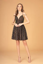 Cut-Away Shoulder Sequin Short Babydoll Dress w/ Open Back Purplish Diva