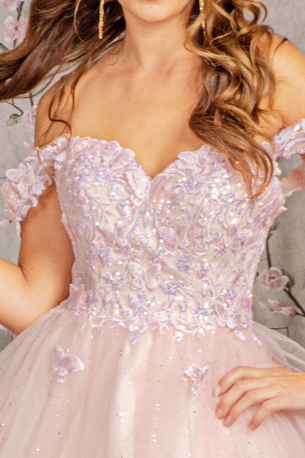 Butterfly Applique Sequin Mesh Babydoll Dress w/ Sheer Straps Purplish Diva