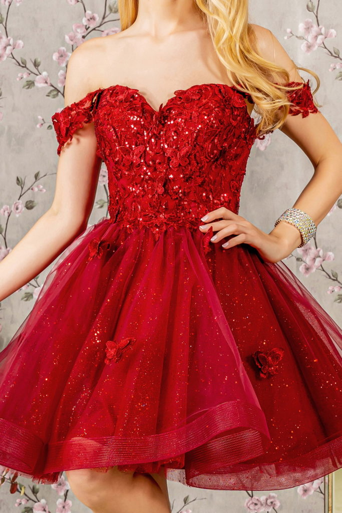 Butterfly Applique Sequin Mesh Babydoll Dress w/ Sheer Straps Purplish Diva