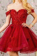 Butterfly Applique Sequin Mesh Babydoll Dress w/ Sheer Straps Purplish Diva
