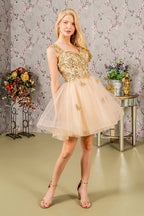 Butterfly Applique Sequin Mesh Babydoll Dress w/ Sheer Straps Purplish Diva