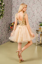 Butterfly Applique Sequin Mesh Babydoll Dress w/ Sheer Straps Purplish Diva