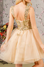Butterfly Applique Sequin Mesh Babydoll Dress w/ Sheer Straps Purplish Diva