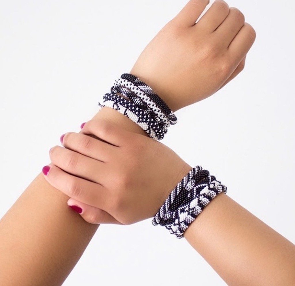 Gunmetal Gray Roll-On Beaded Bracelet Set of 3 Stackable Glass Seed Beads BandsCo Straps