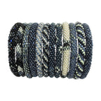 Gunmetal Gray Roll-On Beaded Bracelet Set of 3 Stackable Glass Seed Beads BandsCo Straps