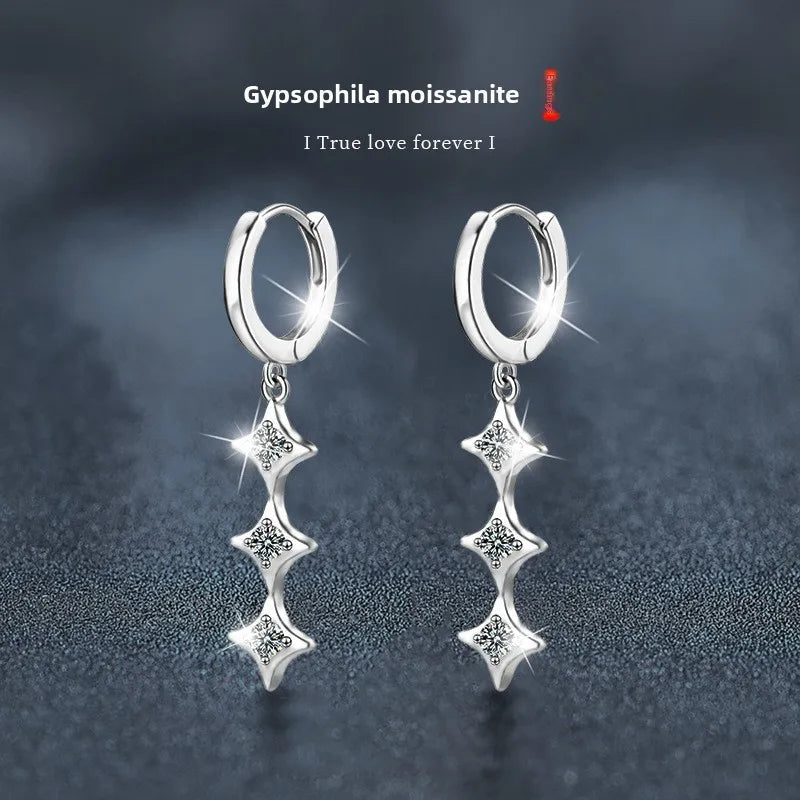 S925 Sterling Silver Moissanite Dangle Earrings Fringe Drop Studs for Women BandsCo Straps