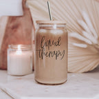 Liquid Therapy 17oz Glass Tumbler With Bamboo Lid, 2 Stainless Straws And Straw Cleaner BandsCo Straps