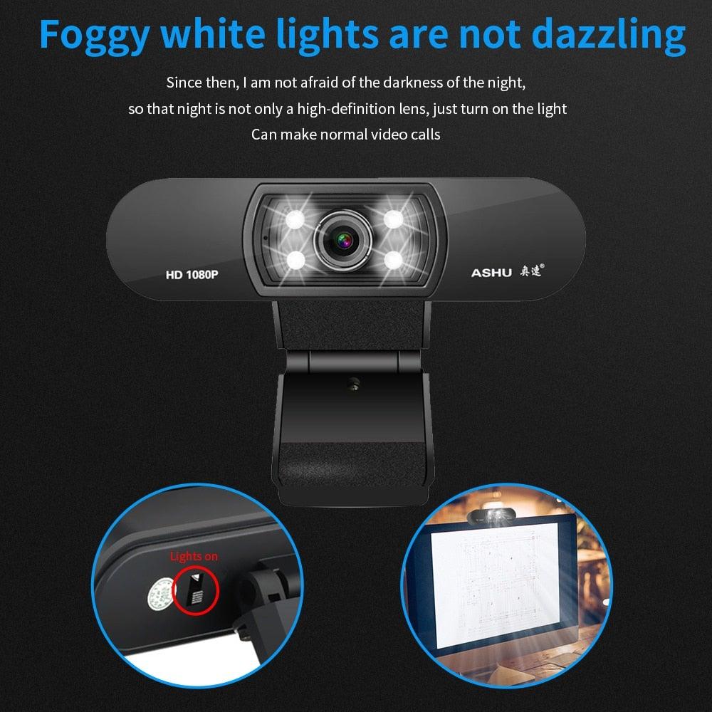 H800 Full HD Video Webcam 1080P HD Camera USB Webcam Focus Night Vision Computer Web Camera with Built in Microphone For Video Conferencing Recording and Streaming Stevvex