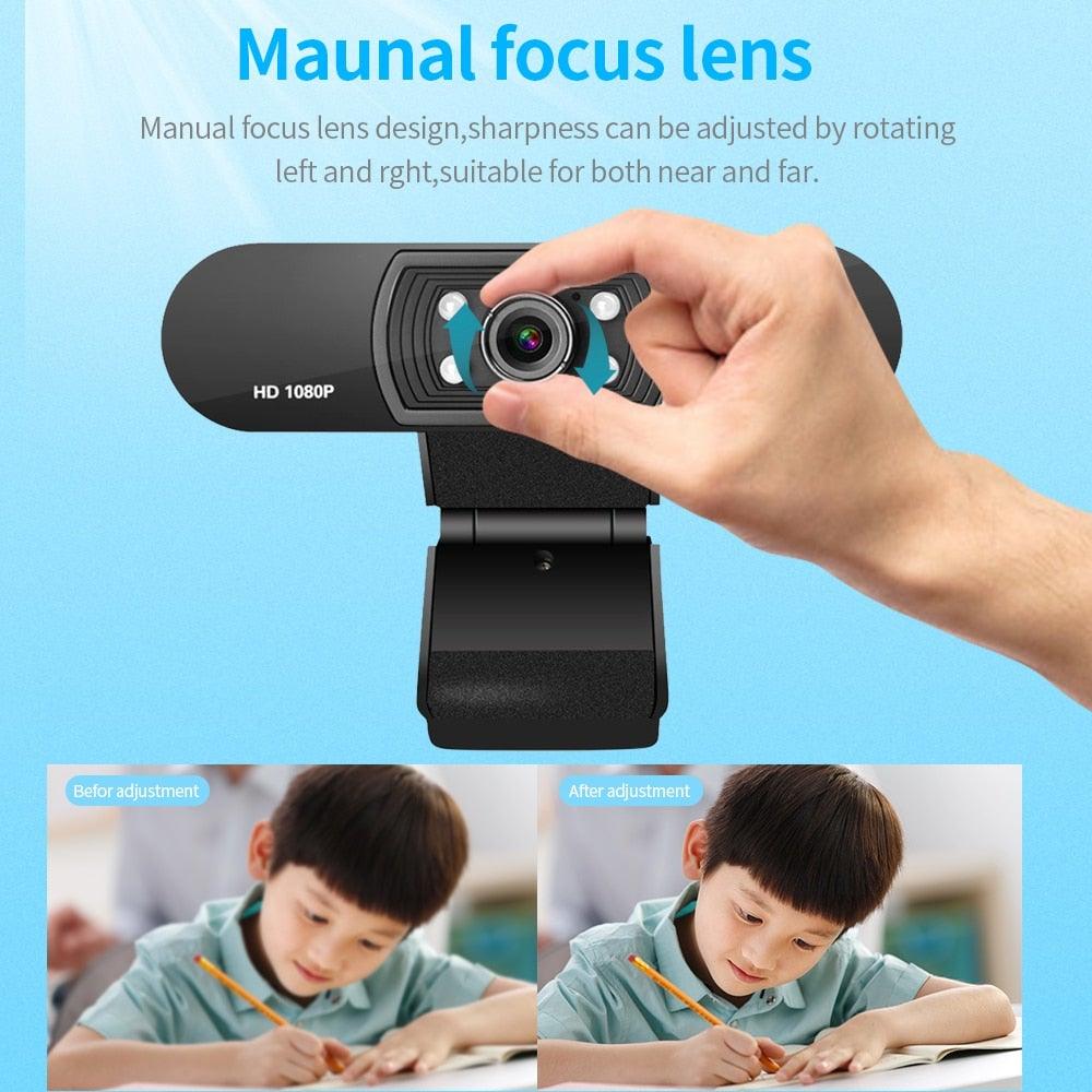 H800 Full HD Video Webcam 1080P HD Camera USB Webcam Focus Night Vision Computer Web Camera with Built in Microphone For Video Conferencing Recording and Streaming Stevvex