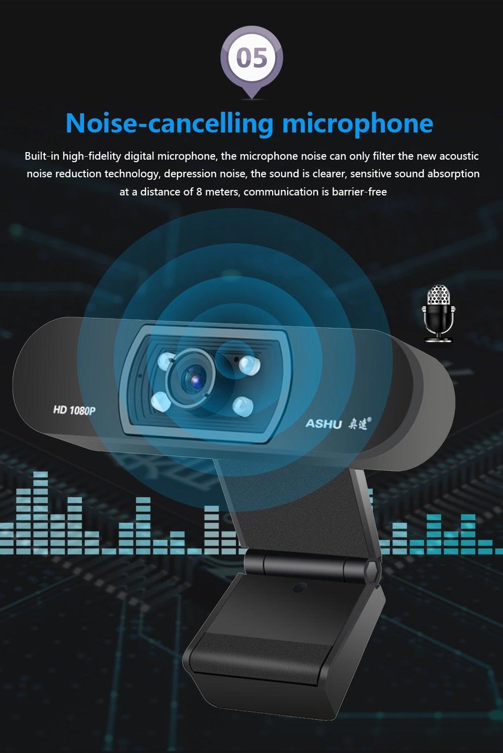 H800 Full HD Video Webcam 1080P HD Camera USB Webcam Focus Night Vision Computer Web Camera with Built in Microphone For Video Conferencing Recording and Streaming Stevvex