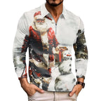 Christmas Shirts for Men Xmas Lights Red Santa Hat Family Shirt Button Collar Shirts，Casual Shirts with Long Sleeves Slim Fit Shirts White Santa Claus