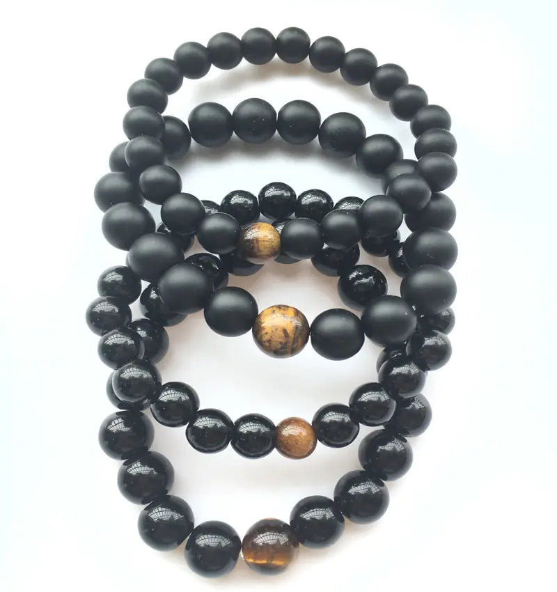 Natural Black Agate and Tiger Eye Beaded Bracelet Pi-Mart