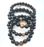 Natural Black Agate and Tiger Eye Beaded Bracelet Pi-Mart