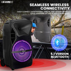 5Core15 inch PA Portable Bluetooth Party Speaker Karaoke Boombox + 2 Wireless Mics Pi-Mart