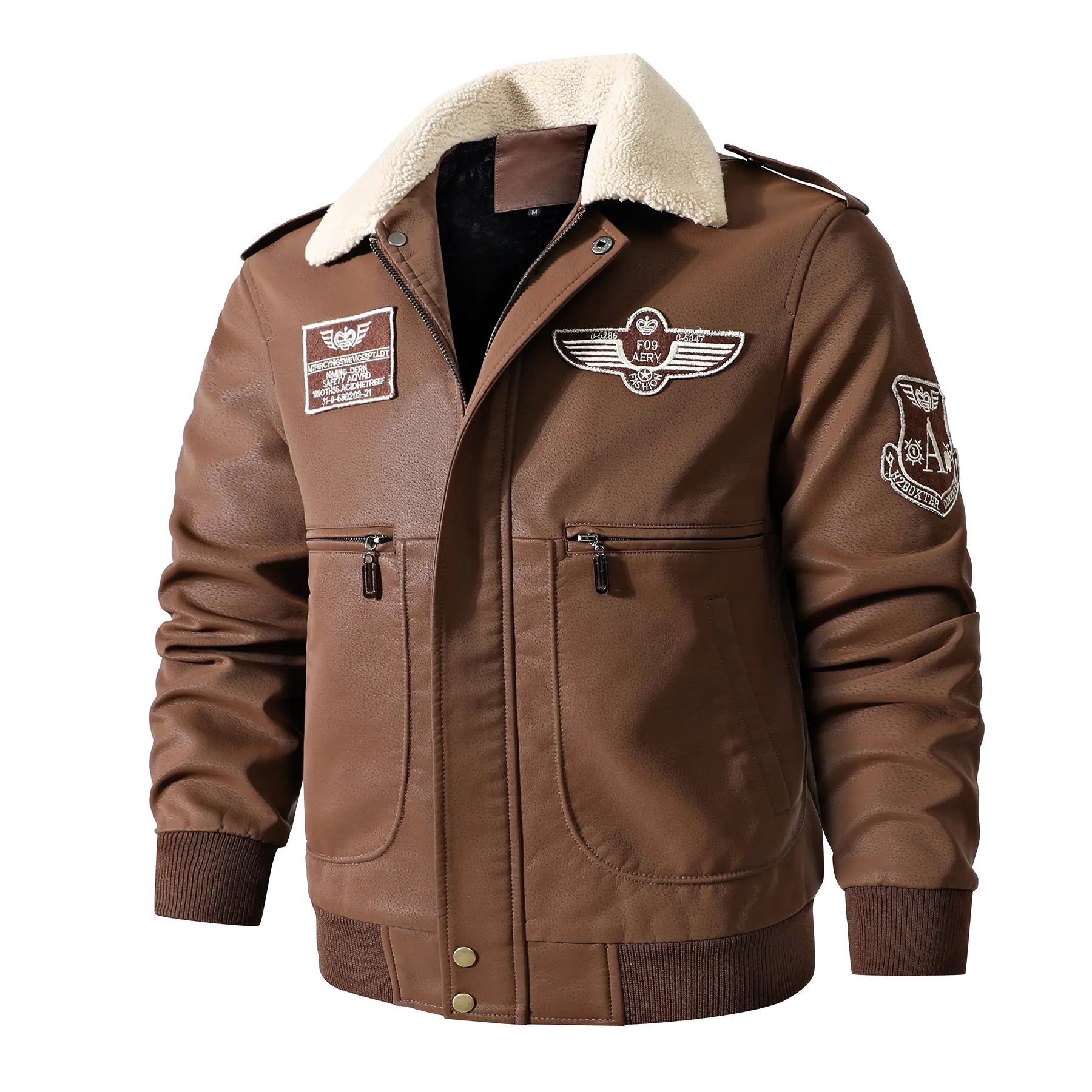 Men's Vintage Brown Bomber Leather Jacket for Winter Pi-Mart