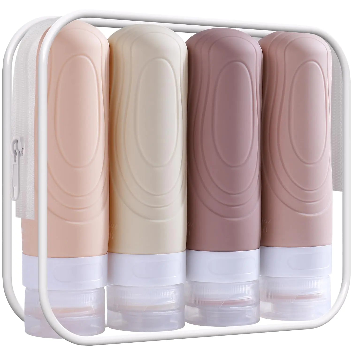 GLAMFIELDS TSA Approved Travel Bottles for Toiletries, 3oz Size Leak Proof Silicone Containers for Shampoo, Conditioner,Easy to Squeeze and Portable, Essentials for Traveling (4 Pack) Apricot Pi-Mart