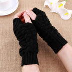 Half Finger Gloves For Women Stylish Winter Soft Warm Wool Knitting Arm Gloves Soft Warm Winter Gloves For Women Knit Arm Warmer Fingerless Gloves Knitted Long Mitten Women Thumb Hole Gloves Stevvex