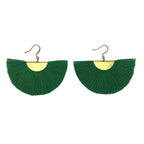 Half Moon Fan Tassel Earrings Boho Cotton Brass Lightweight Fringe Drop 3in BandsCo Straps