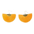 Half Moon Fan Tassel Earrings Boho Cotton Brass Lightweight Fringe Drop 3in BandsCo Straps