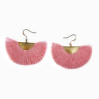 Half Moon Fan Tassel Earrings Boho Cotton Brass Lightweight Fringe Drop 3in BandsCo Straps