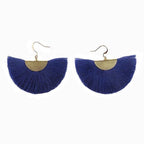 Half Moon Fan Tassel Earrings Boho Cotton Brass Lightweight Fringe Drop 3in BandsCo Straps