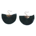 Half Moon Fan Tassel Earrings Boho Cotton Brass Lightweight Fringe Drop 3in BandsCo Straps