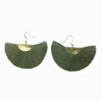Half Moon Fan Tassel Earrings Boho Cotton Brass Lightweight Fringe Drop 3in BandsCo Straps