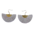 Half Moon Fan Tassel Earrings Boho Cotton Brass Lightweight Fringe Drop 3in BandsCo Straps