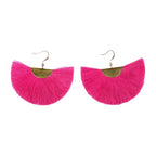 Half Moon Fan Tassel Earrings Boho Cotton Brass Lightweight Fringe Drop 3in BandsCo Straps