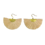 Half Moon Fan Tassel Earrings Boho Cotton Brass Lightweight Fringe Drop 3in BandsCo Straps