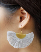 Half Moon Fan Tassel Earrings Boho Cotton Brass Lightweight Fringe Drop 3in BandsCo Straps