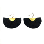 Half Moon Fan Tassel Earrings Boho Cotton Brass Lightweight Fringe Drop 3in BandsCo Straps