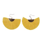 Half Moon Fan Tassel Earrings Boho Cotton Brass Lightweight Fringe Drop 3in BandsCo Straps