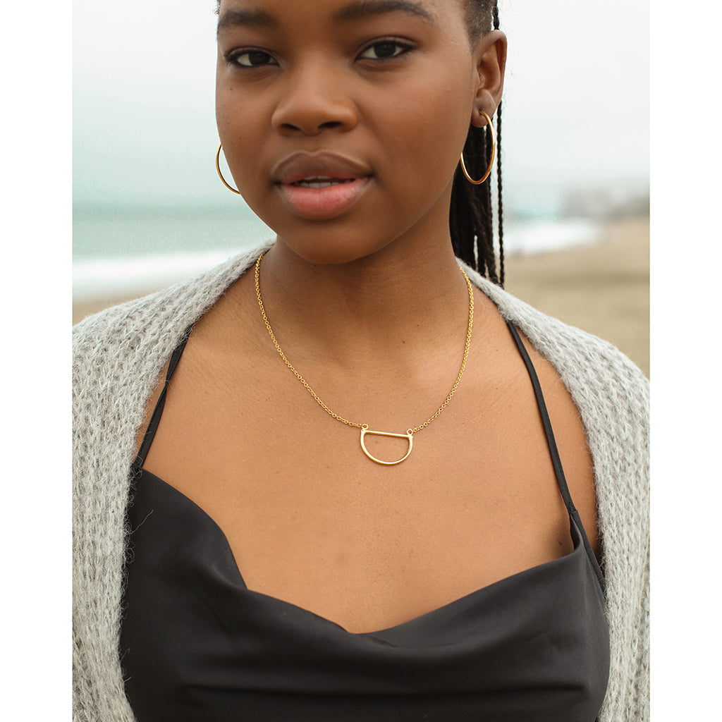 Half Moon Necklace Minimalist Silver Crescent Pendant Recycled Chain BandsCo Straps