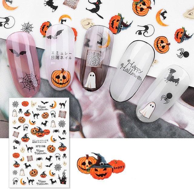 Halloween Series Nail Sticker Pumpkin Lantern Skeleton Spider Vampire Decals For Nail Art DIY Decoration Tools 3D Wave Design Decoration for Women Girls Art Stickers Decal Decoration Metallic Curve Strip Line Nail Stevvex