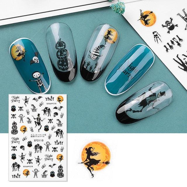 Halloween Series Nail Sticker Pumpkin Lantern Skeleton Spider Vampire Decals For Nail Art DIY Decoration Tools 3D Wave Design Decoration for Women Girls Art Stickers Decal Decoration Metallic Curve Strip Line Nail Stevvex