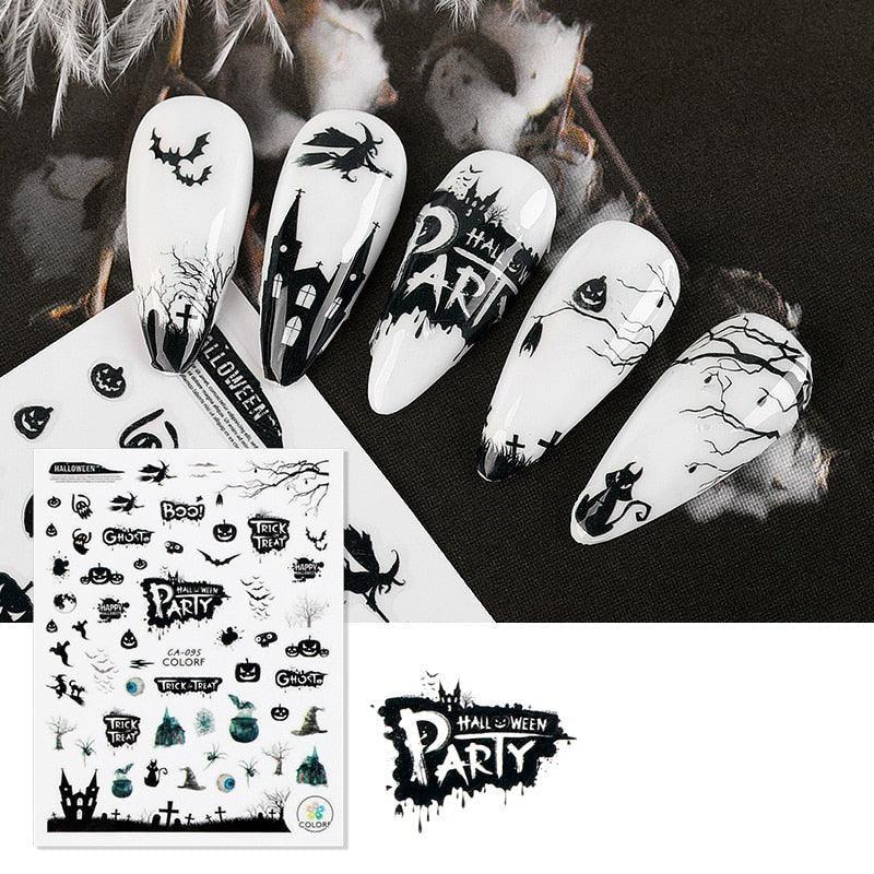 Halloween Series Nail Sticker Pumpkin Lantern Skeleton Spider Vampire Decals For Nail Art DIY Decoration Tools 3D Wave Design Decoration for Women Girls Art Stickers Decal Decoration Metallic Curve Strip Line Nail Stevvex