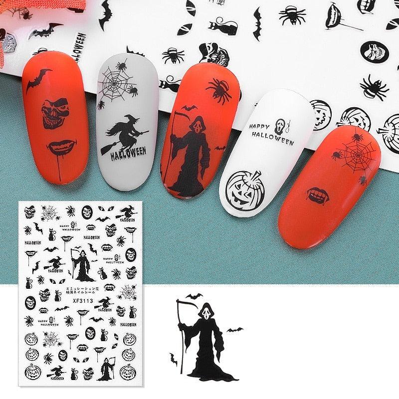 Halloween Series Nail Sticker Pumpkin Lantern Skeleton Spider Vampire Decals For Nail Art DIY Decoration Tools 3D Wave Design Decoration for Women Girls Art Stickers Decal Decoration Metallic Curve Strip Line Nail Stevvex