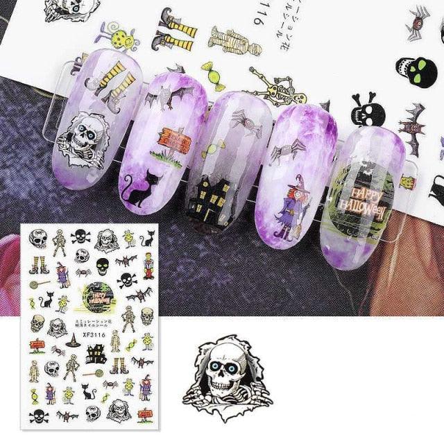 Halloween Series Nail Sticker Pumpkin Lantern Skeleton Spider Vampire Decals For Nail Art DIY Decoration Tools 3D Wave Design Decoration for Women Girls Art Stickers Decal Decoration Metallic Curve Strip Line Nail Stevvex