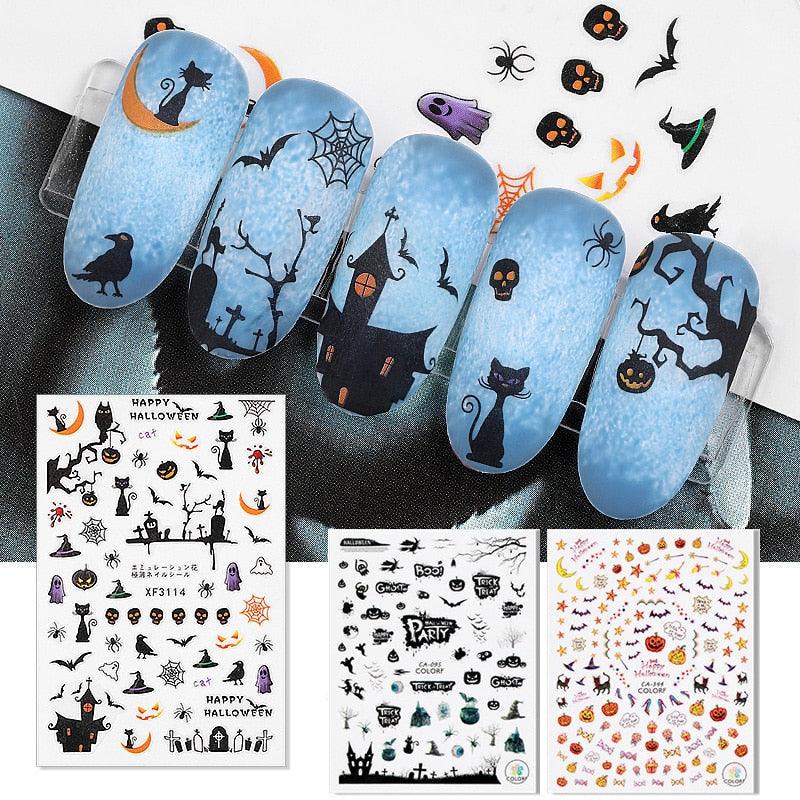 Halloween Series Nail Sticker Pumpkin Lantern Skeleton Spider Vampire Decals For Nail Art DIY Decoration Tools 3D Wave Design Decoration for Women Girls Art Stickers Decal Decoration Metallic Curve Strip Line Nail Stevvex