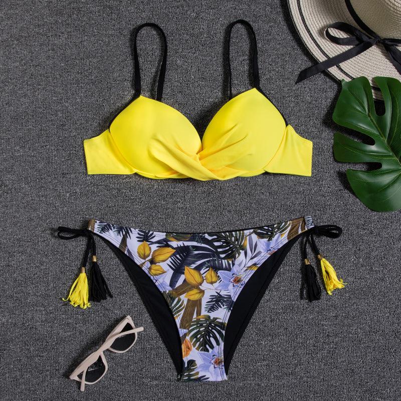 Halter Bikini Bandage Swimsuit Solid Swimwear Sport Liquid Metallic Shiny String Bikini 2 Piece Swimsuit Set Women Shiny Bikini Set Bathing Suit Push Up Two-piece Suit Stevvex